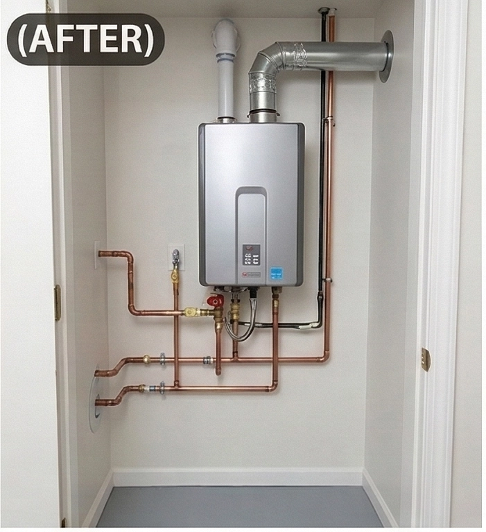 After: new Rheem water heater installed